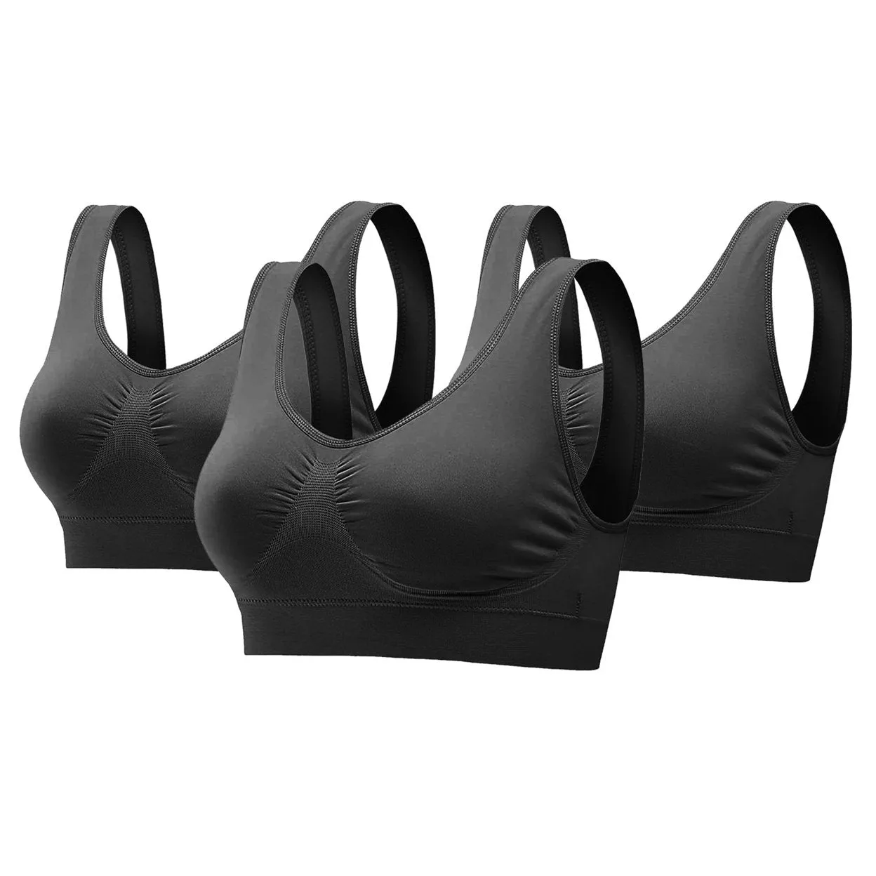 3 Pack Seamless Wire-free Sport Bras Women Light Support Tank Tops Yoga Fitness