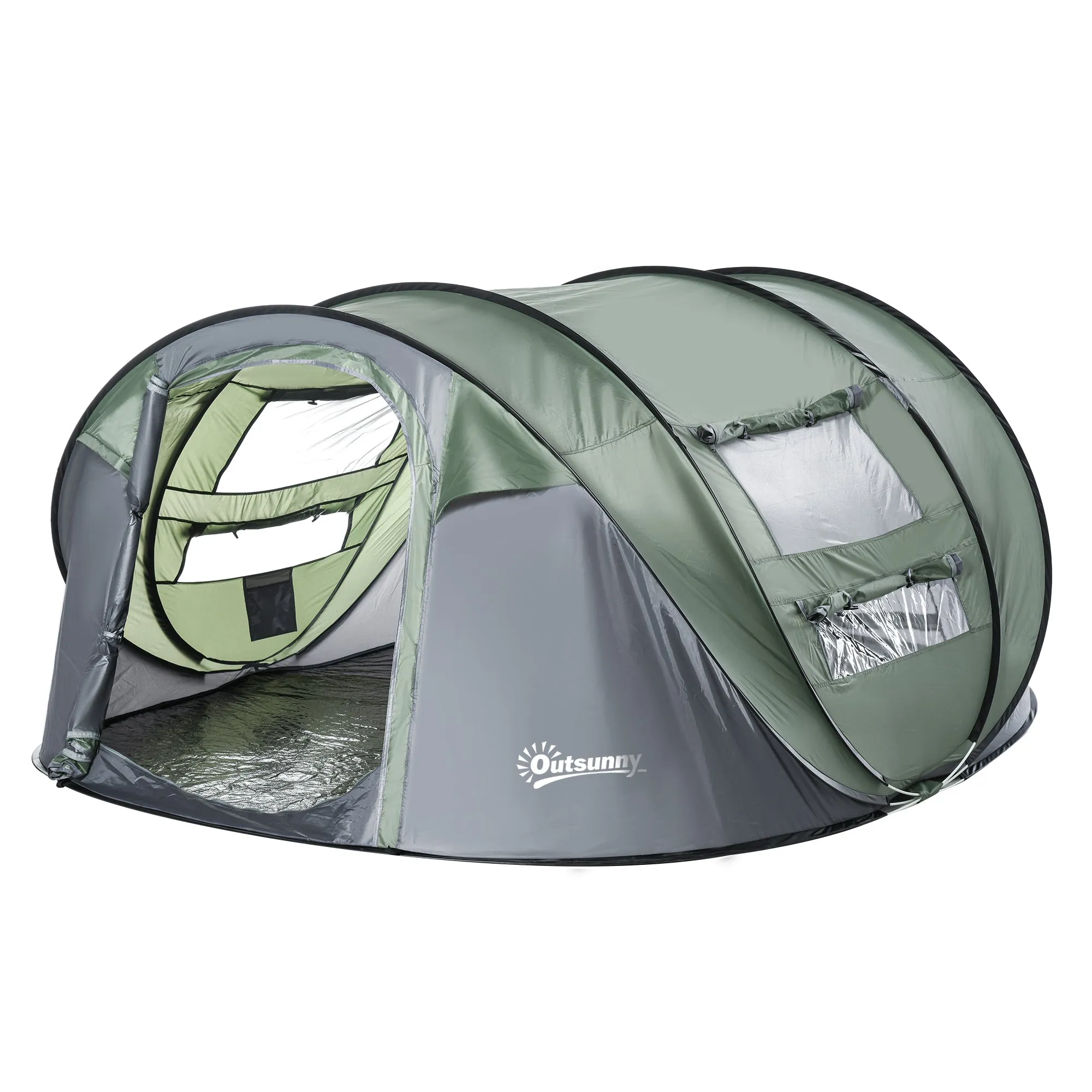 4-5 Person Pop-up Camping Tent Waterproof Family Tent w/ 2 Mesh Windows & PVC Windows Portable Carry Bag for Outdoor Trip Dark Green