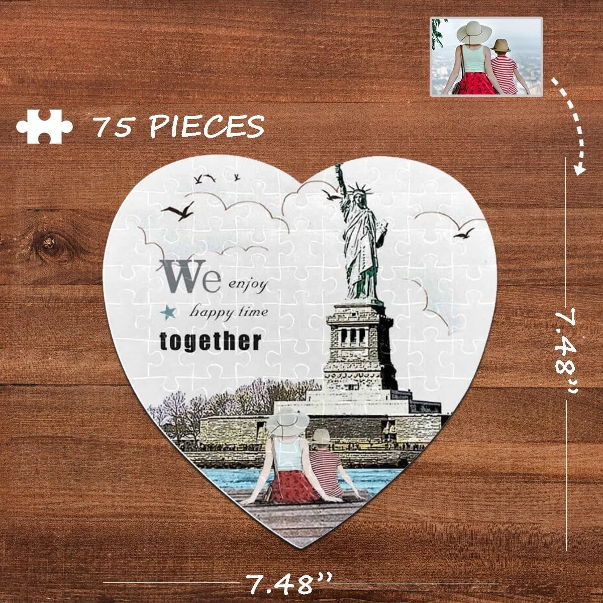 Custom Photo Heart-Shaped Jigsaw Puzzle Best Indoor Gifts For Lover 75 Pieces