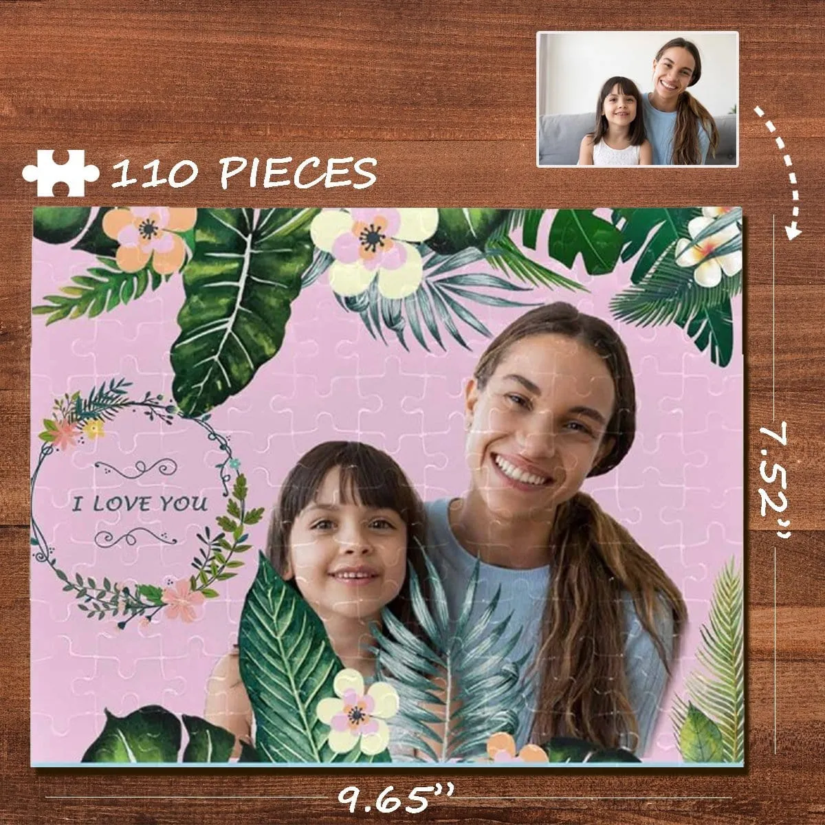 Custom Photo I Love You Wreath Rectangle Jigsaw Puzzle Best Indoor Gifts 110 Pieces