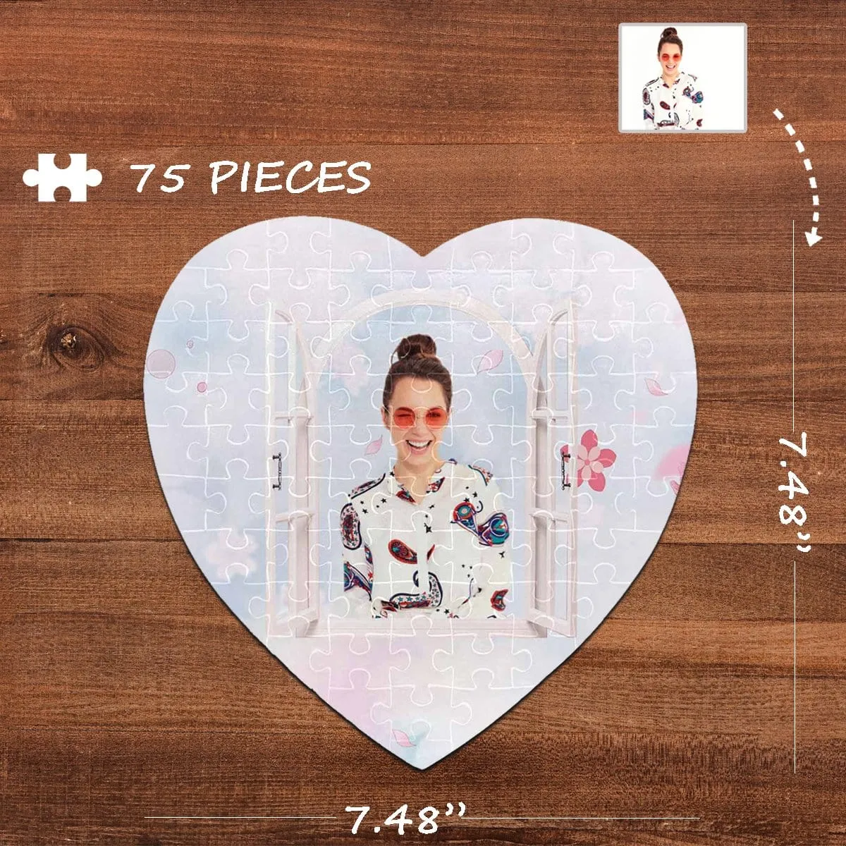 Custom Photo White Window Heart-Shaped Jigsaw Puzzle Best Indoor Gifts 75 Pieces