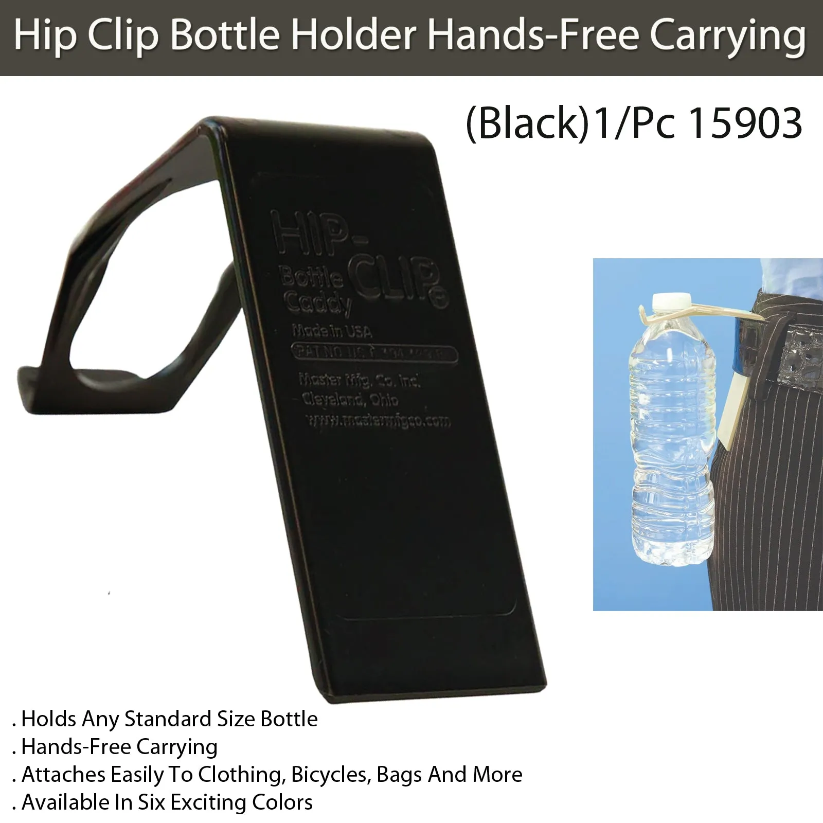 HIP-Clip Bottle Holder - Hands-Free Solution for Standard Bottles(Black)