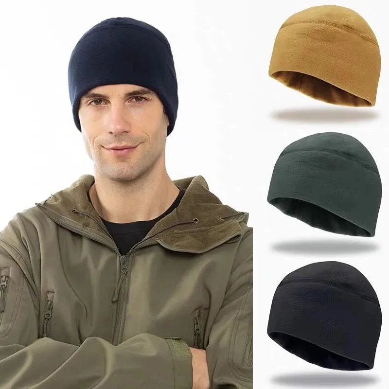 Men Beanie Marines Cycling Cap Hiking Winter Solid Color Soft Warm Hat Polar Fleece Thickened Military Army Windproof Outdoor