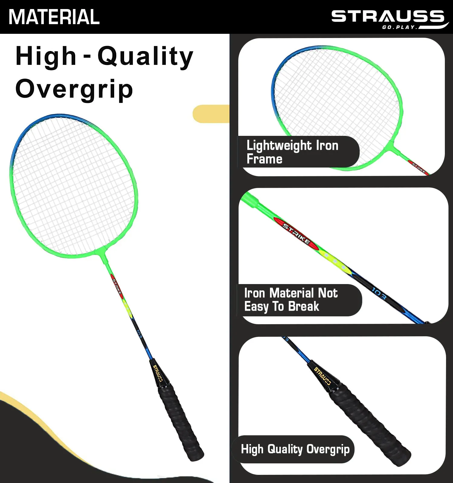 Strauss Strike 103 Badminton Racquet Set with Shuttlecock, (Blue/Green)