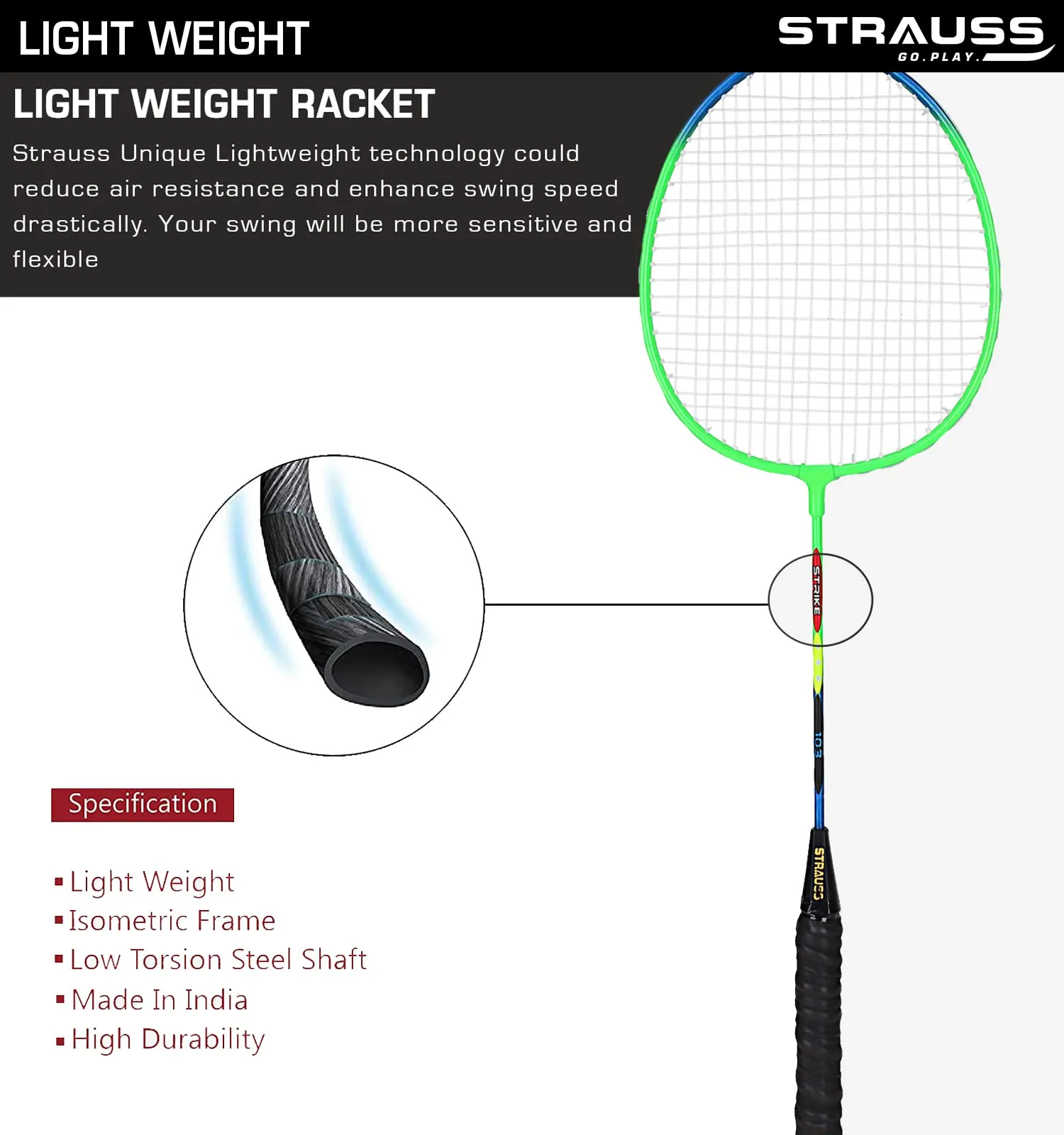 Strauss Strike 103 Badminton Racquet Set with Shuttlecock, (Blue/Green)