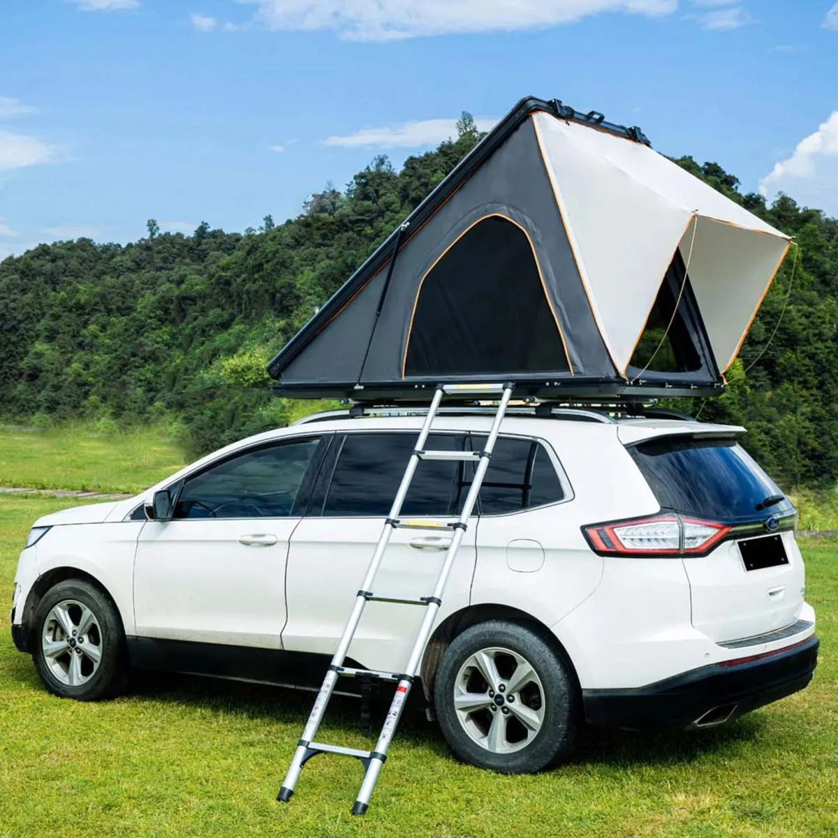 Trustmade Triangle Aluminium Black Hard Shell Grey Rooftop Tent with Roof Rack Scout Series