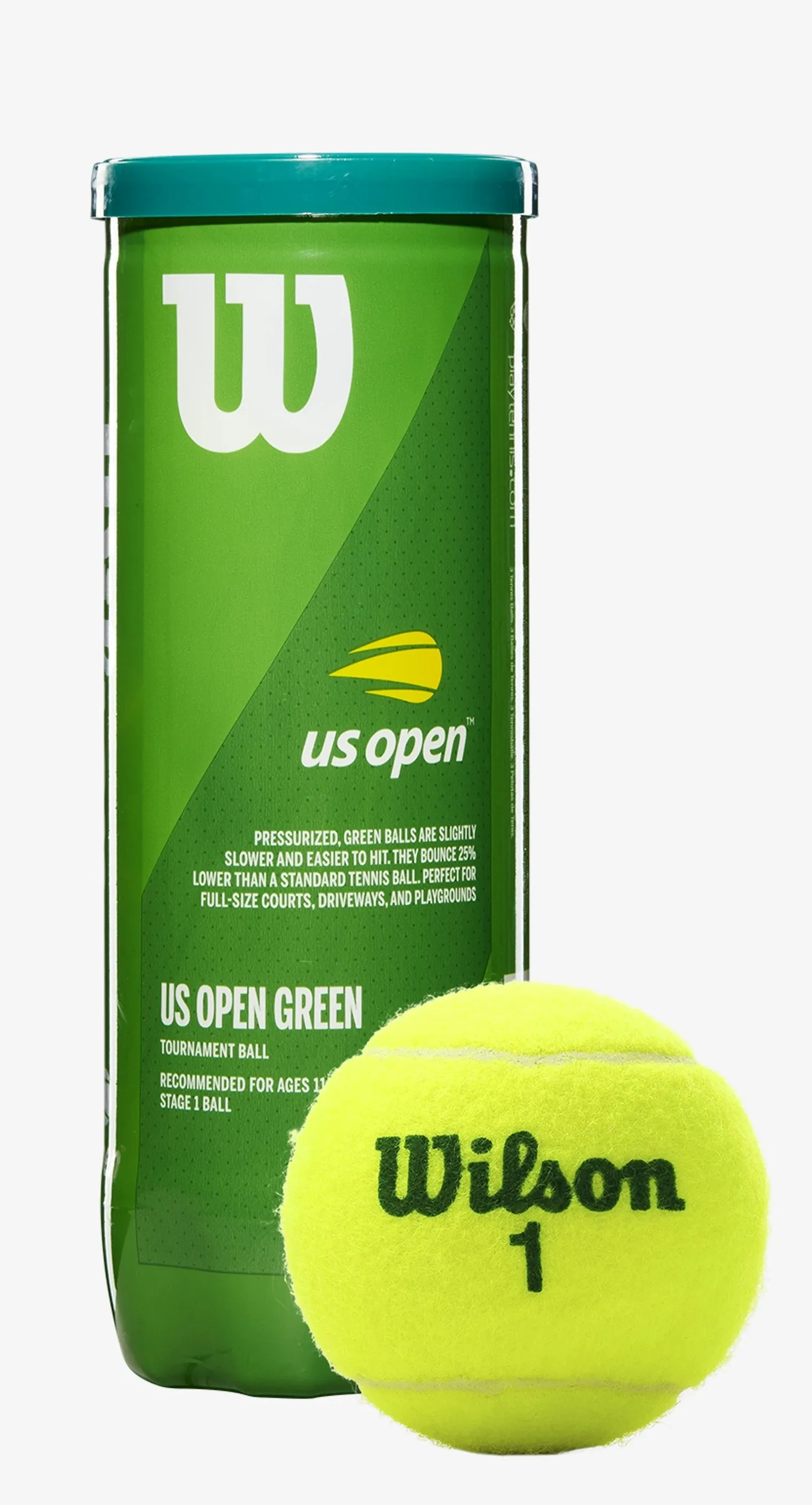 Wilson US Open Green Tournament 3 Ball Can (Stage 1) Case of 24 cans (72balls)