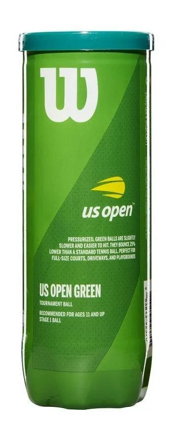 Wilson US Open Green Tournament 3 Ball Can (Stage 1) Case of 24 cans (72balls)